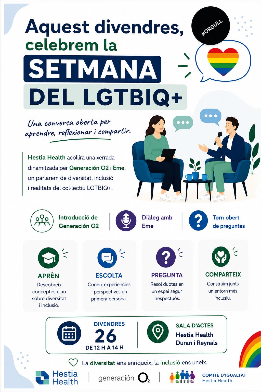 Cartel de la Setmana del LGTBIQ+ en Hestia Health Duran i Reynals